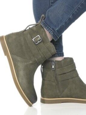 UGG Josefene Ankle Boots Distressed Suede Strap Booties Slate Green Size 9.5 NEW
